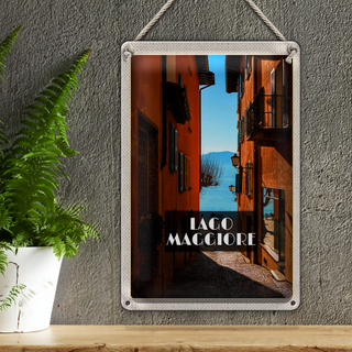 Blechschild Reise 20x30cm Lago Maggiore Straße Häuser Gemälde