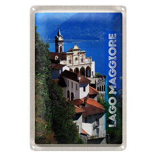 Blechschild Reise 20x30cm Lago Maggiore Aussicht auf Meer Stadt