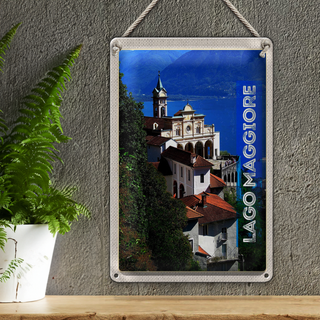 Blechschild Reise 20x30cm Lago Maggiore Aussicht auf Meer Stadt
