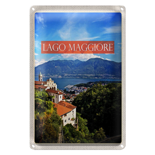 Blechschild Reise 20x30cm Lago maggiore Gebirge Natur Meer