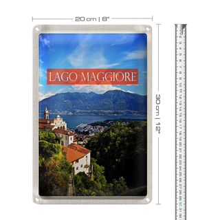 Blechschild Reise 20x30cm Lago maggiore Gebirge Natur Meer