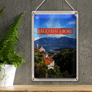 Blechschild Reise 20x30cm Lago maggiore Gebirge Natur Meer