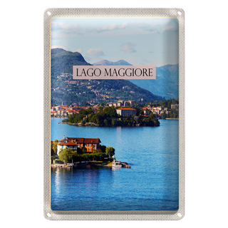 Blechschild Reise 20x30cm  Lago Maggiore Aussicht auf Insel Meer