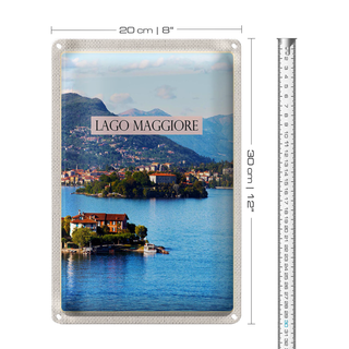 Blechschild Reise 20x30cm  Lago Maggiore Aussicht auf Insel Meer