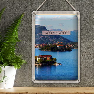 Blechschild Reise 20x30cm  Lago Maggiore Aussicht auf Insel Meer