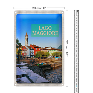 Blechschild Reise 20x30cm Lago Maggiore Gebäude Meer Schirm
