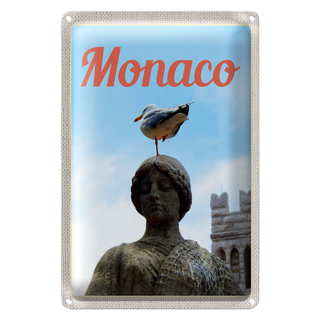 Blechschild Reise 20x30 Monaco Frankreich Europa Skulptur Vogel
