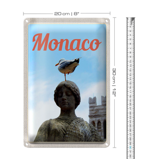 Blechschild Reise 20x30 Monaco Frankreich Europa Skulptur Vogel