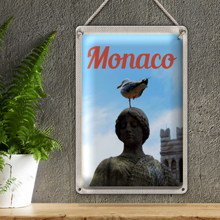 Blechschild Reise 20x30 Monaco Frankreich Europa Skulptur Vogel
