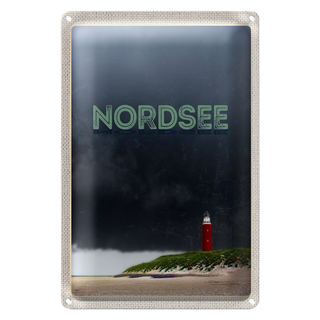 Blechschild Reise 20x30cm Nordsee Leuchtturm Gewitter