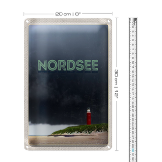 Blechschild Reise 20x30cm Nordsee Leuchtturm Gewitter