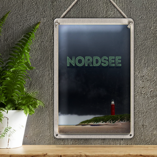 Blechschild Reise 20x30cm Nordsee Leuchtturm Gewitter