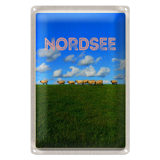 Blechschild Reise 20x30cm Nordsee Wolken Wiese Schafe Natur