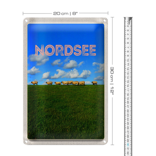 Blechschild Reise 20x30cm Nordsee Wolken Wiese Schafe Natur