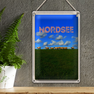 Blechschild Reise 20x30cm Nordsee Wolken Wiese Schafe Natur