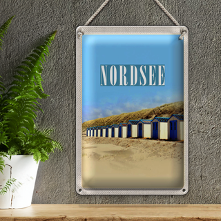 Blechschild Reise 20x30cm Nordsee Strand Stranhäusschen Sonner