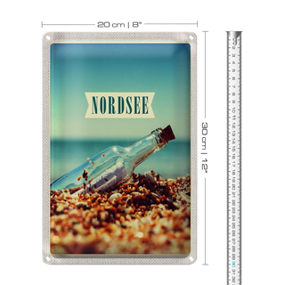 Blechschild Reise 20x30cm Nordsee Strand Meer Flaschenpost