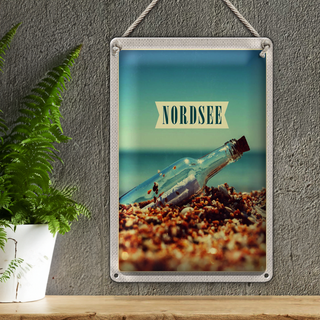Blechschild Reise 20x30cm Nordsee Strand Meer Flaschenpost