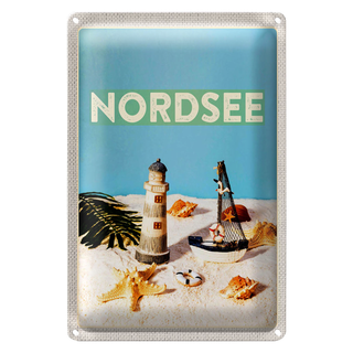 Blechschild Reise 20x30cm Nordsee Leuchtturm Strand Seestern