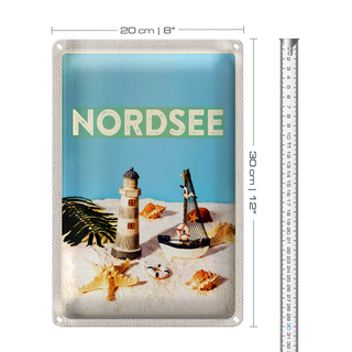 Blechschild Reise 20x30cm Nordsee Leuchtturm Strand Seestern