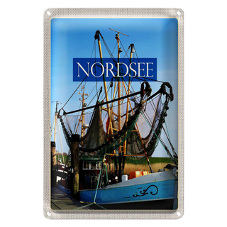 Blechschild Reise 20x30cm Nordsee Fischersboot Fischernetz Meer