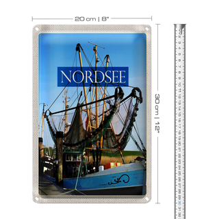 Blechschild Reise 20x30cm Nordsee Fischersboot Fischernetz Meer