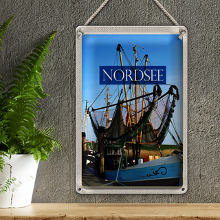 Blechschild Reise 20x30cm Nordsee Fischersboot Fischernetz Meer