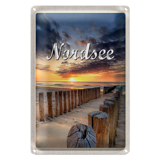 Blechschild Reise 20x30cm Nordsee Strand Sonnenuntergang Abend