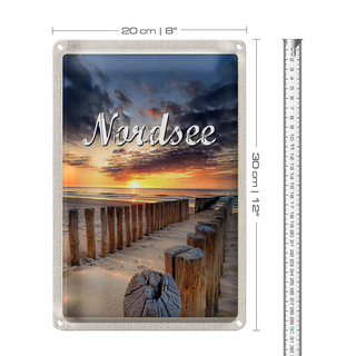 Blechschild Reise 20x30cm Nordsee Strand Sonnenuntergang Abend