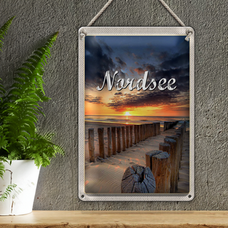 Blechschild Reise 20x30cm Nordsee Strand Sonnenuntergang Abend