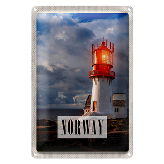 Blechschild Reise 20x30cm Norwegen Leuchtturm Gewitter Meer