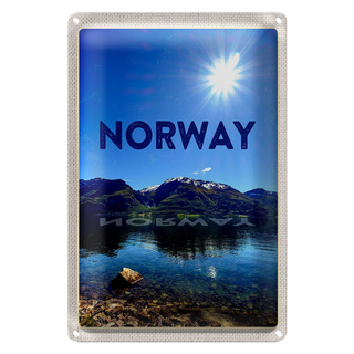 Blechschild Reise 20x30cm Norwegen Meer Strand Europa Gebirge