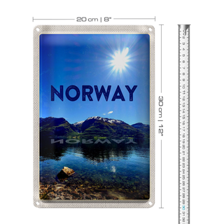 Blechschild Reise 20x30cm Norwegen Meer Strand Europa Gebirge