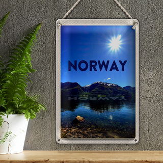 Blechschild Reise 20x30cm Norwegen Meer Strand Europa Gebirge