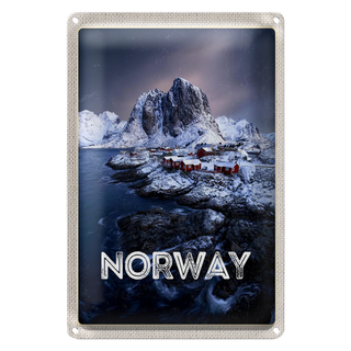 Blechschild Reise 20x30cm Norwegen Winterzeit Frost Kälte Meer
