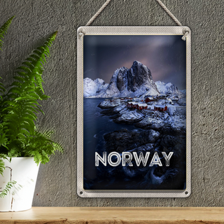 Blechschild Reise 20x30cm Norwegen Winterzeit Frost Kälte Meer