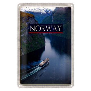 Blechschild Reise 20x30cm Norwegen Kreuzfahrt Reise Meer Gebirge