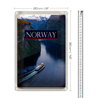Blechschild Reise 20x30cm Norwegen Kreuzfahrt Reise Meer Gebirge