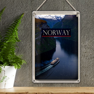 Blechschild Reise 20x30cm Norwegen Kreuzfahrt Reise Meer Gebirge