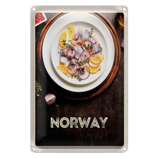 Blechschild Reise 20x30cm Norwegen Fischgerichte Zitrone Zwiebel