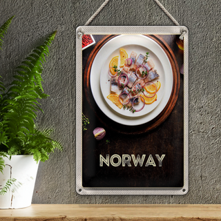 Blechschild Reise 20x30cm Norwegen Fischgerichte Zitrone Zwiebel