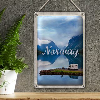 Blechschild Reise 20x30cm Norwegen Camping Meer Reise Natur