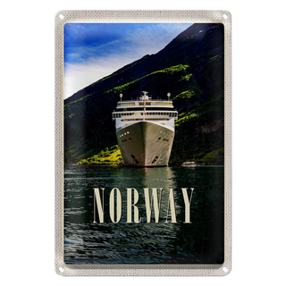 Blechschild Reise 20x30cm Norwegen Yacht Gebirge Meer Natur