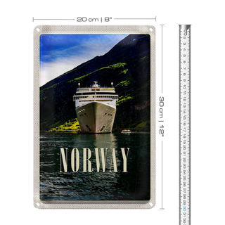 Blechschild Reise 20x30cm Norwegen Yacht Gebirge Meer Natur