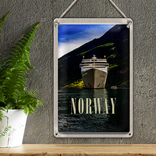 Blechschild Reise 20x30cm Norwegen Yacht Gebirge Meer Natur