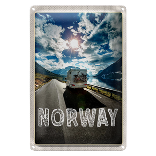 Blechschild Reise 20x30cm Norwegen Campinreise Fahrrad Meer