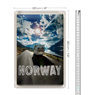 Blechschild Reise 20x30cm Norwegen Campinreise Fahrrad Meer