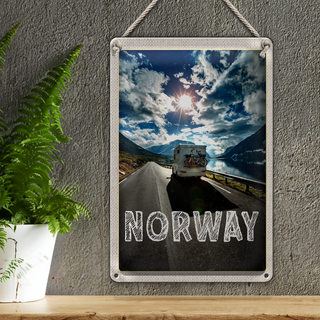 Blechschild Reise 20x30cm Norwegen Campinreise Fahrrad Meer