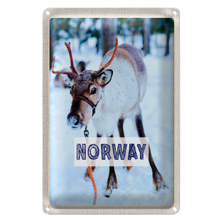 Blechschild Reise 20x30cm Norwegen Hirsch Winterzeit Schnee