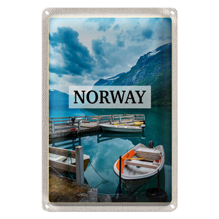 Blechschild Reise 20x30cm Norwegen Boot Insel Urlaub Trip